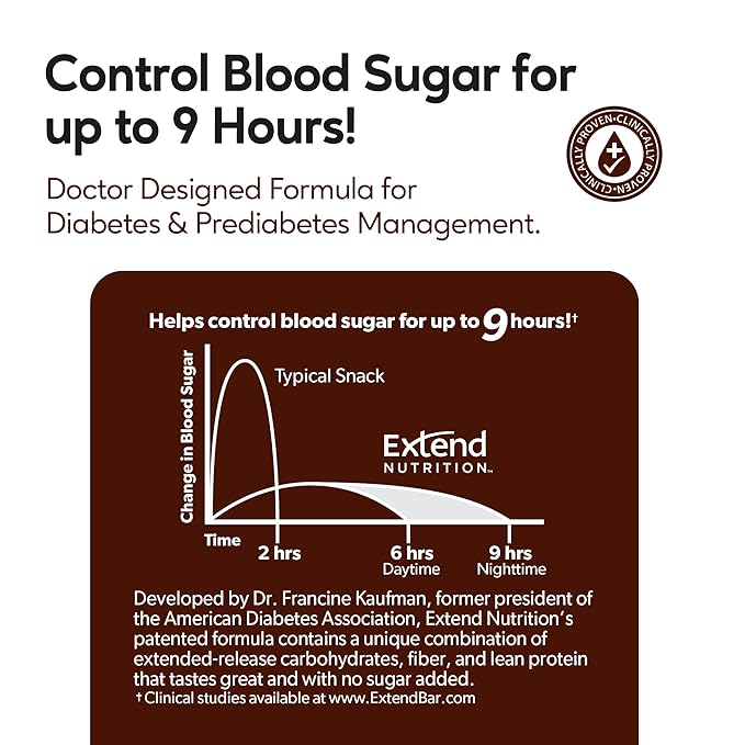 Extend Sugar Free Protein Bars – Diabetic Snack, High Protein & Fiber, Hunger Control, Low Carb, Keto Friendly, Variety Pack, 12 Count