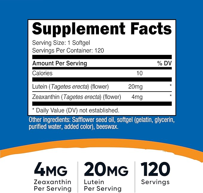Nutricost Zeaxanthin 4mg + Lutein 20mg – Eye Health & Macular Support – Non-GMO, Gluten-Free – 120 Softgels