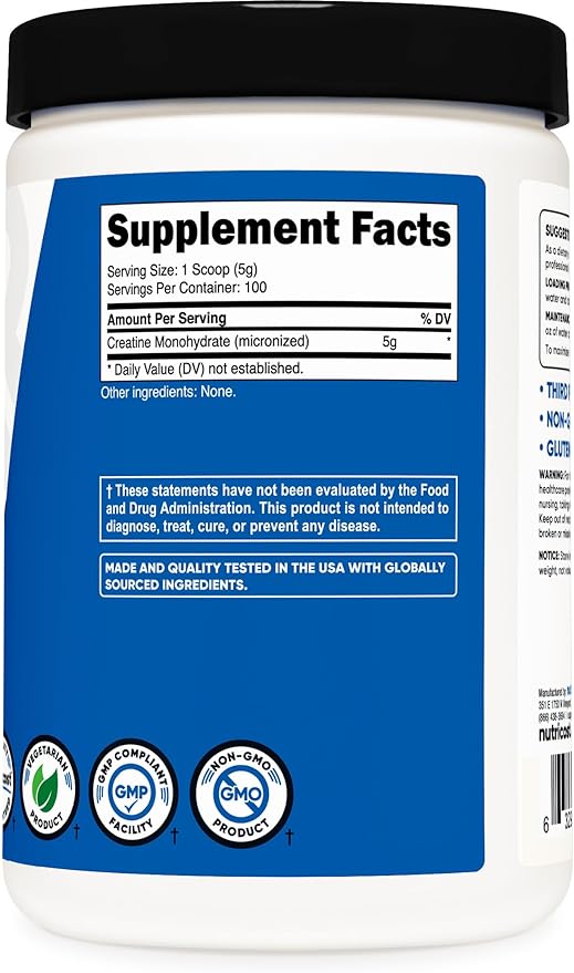 Nutricost Creatine Monohydrate Micronized Powder – 500g, 5g Per Serving, 100 Servings