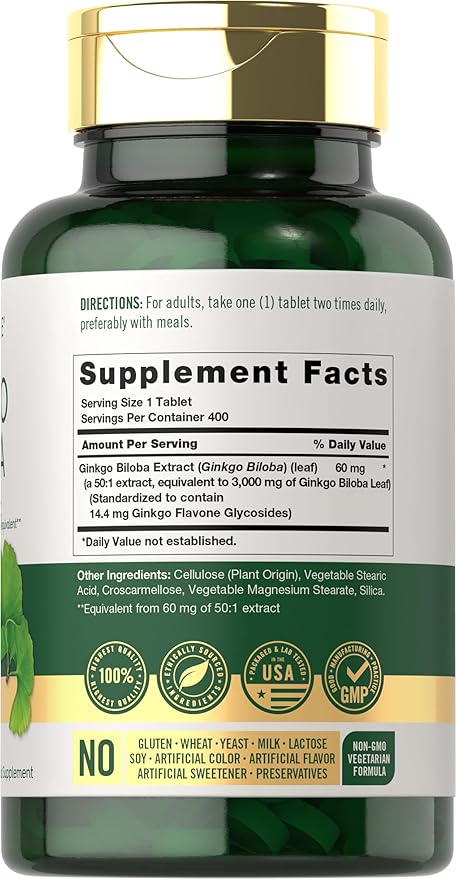 Carlyle Ginkgo Biloba 3000mg – Extra Strength Brain, Memory & Circulation Support – Non-GMO, Gluten-Free – 400 Tablets (Value Size)