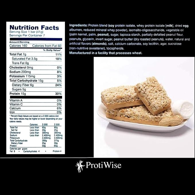 ProtiWise High Protein Bar, 15g, Keto, Gluten Free, Low Sugar, Meal Replacement, Hunger Control, 7/Box