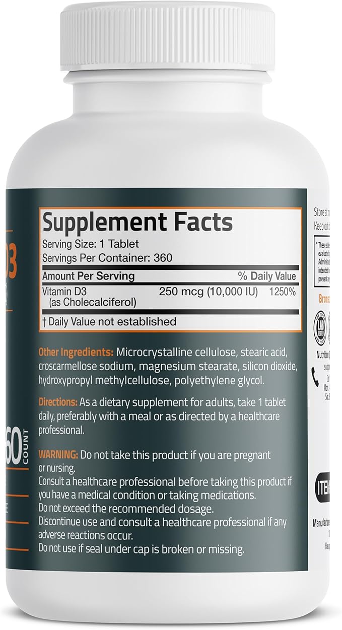 Bronson Vitamin D3 10,000 IU – High Potency Immune, Muscle & Bone Support – 360 Tablets – Non-GMO