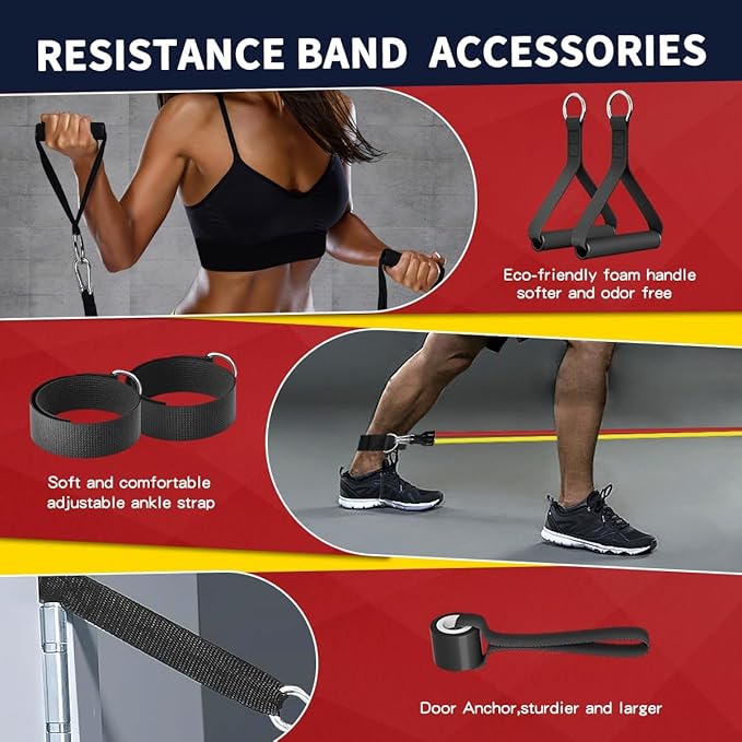 WHATAFIT Resistance Bands Set with Handles, Exercise Bands for Men & Women, Home Gym Strength Training