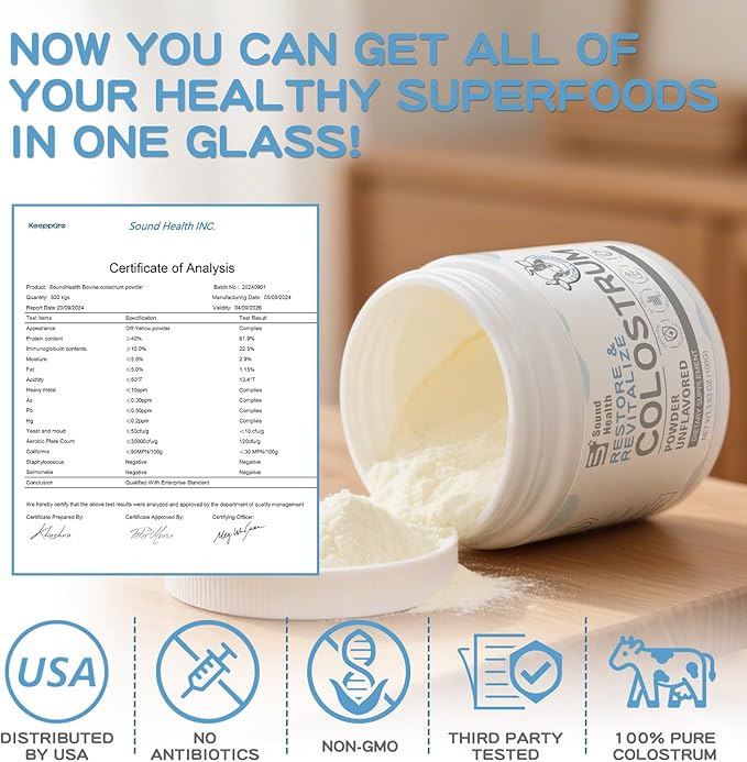 Organic Bovine Colostrum Powder – Grass-Fed, Hormone-Free – Gut, Immune, Hair & Skin Wellness – Unflavored, Non-GMO, Gluten-Free – 50 Servings