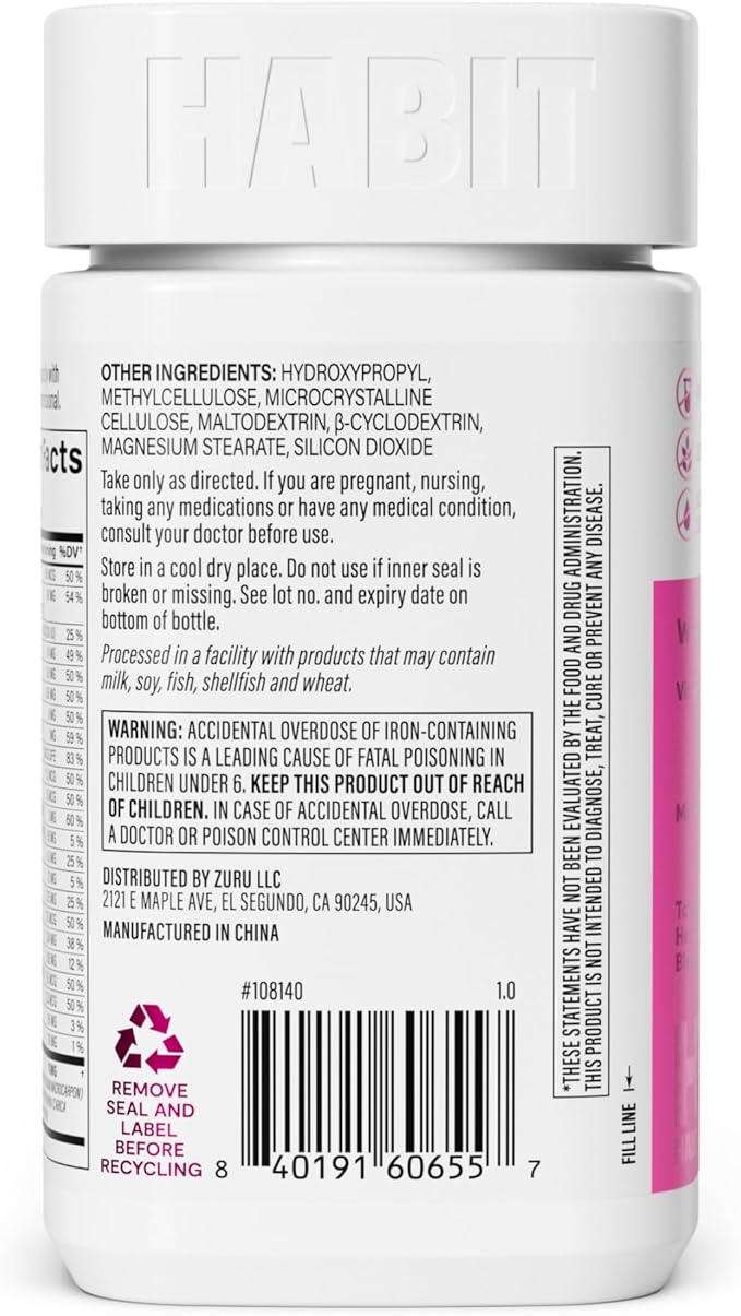 HABIT Women’s Multivitamin – 23 Essential Vitamins & Minerals, Fruit Extract Blend, Non-GMO, Gluten-Free – 60 Capsules
