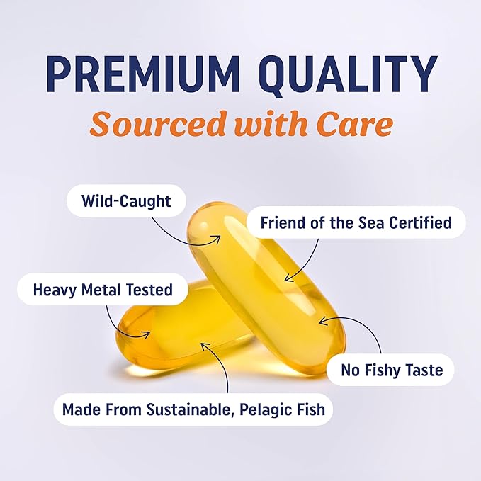 Triple Strength Omega-3 Fish Oil 3600mg – High EPA 1300mg & DHA 860mg – Wild-Caught, Burpless, Ultra-Refined – Non-GMO, Gluten-Free – 120 Softgels