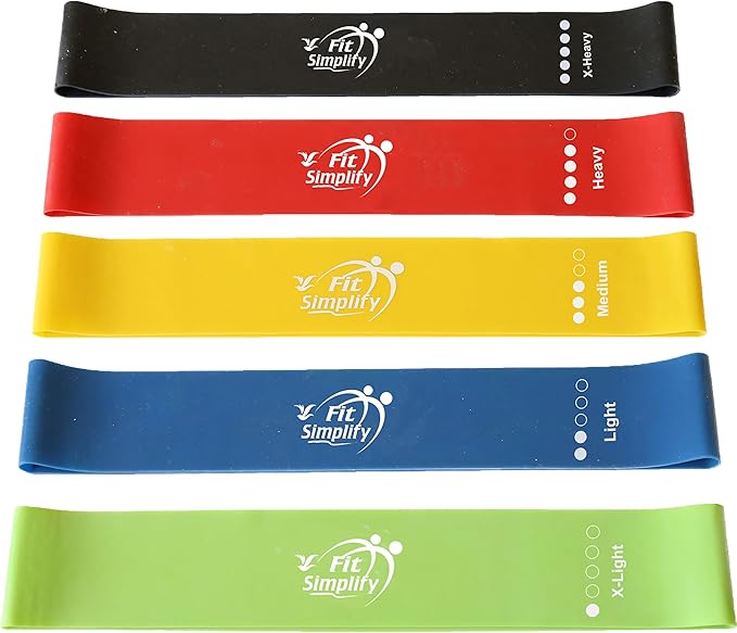 Fit Simplify Resistance Loop Exercise Bands Set of 5, Fitness Bands with Guide, Carry Bag, Home Workout