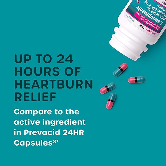 HealthCareAisle Lansoprazole 15mg – 42 Delayed-Release Capsules – Acid Reducer for Frequent Heartburn – 14-Day Treatment