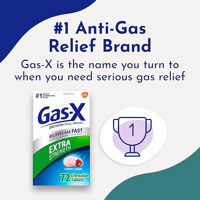 Gas-X Extra Strength Chewable Tablets for Gas and Bloating Relief Simethicone 125 mg Cherry Flavor 72 Count