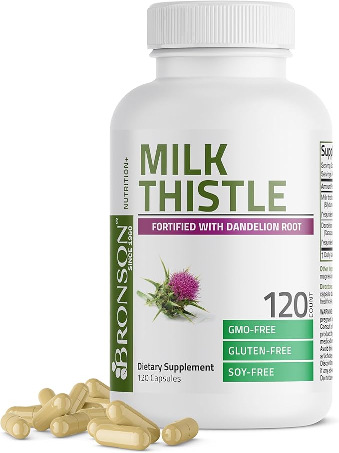 Bronson Milk Thistle Silymarin Marianum with Dandelion Root – Liver Health & Antioxidant Support – Non-GMO, Gluten-Free – 120 Capsules