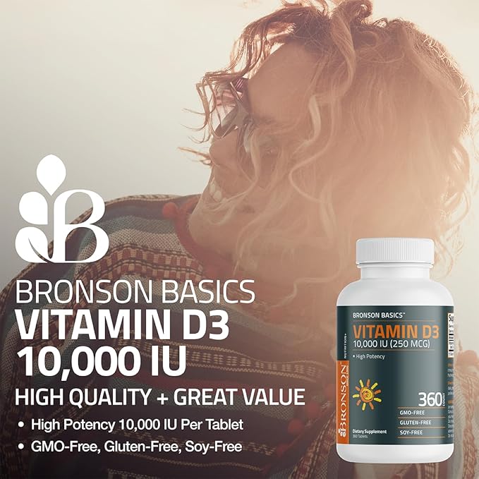Bronson Vitamin D3 10,000 IU – High Potency Immune, Muscle & Bone Support – 360 Tablets – Non-GMO