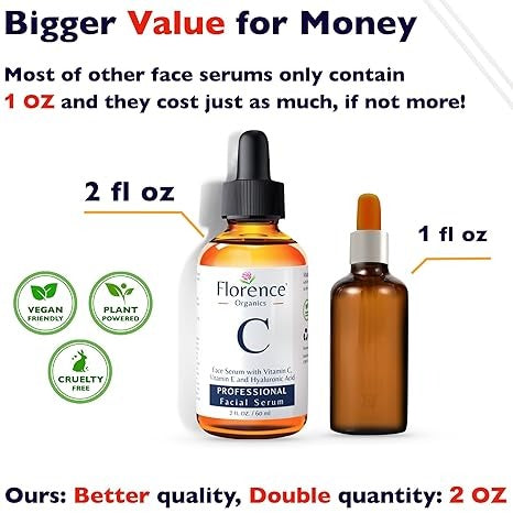 Vitamin C Face Serum 2oz – Dark Spot Remover, Anti-Aging, Brightening – Niacinamide, Hyaluronic Acid, Vitamin E – Eye Area & Wrinkles