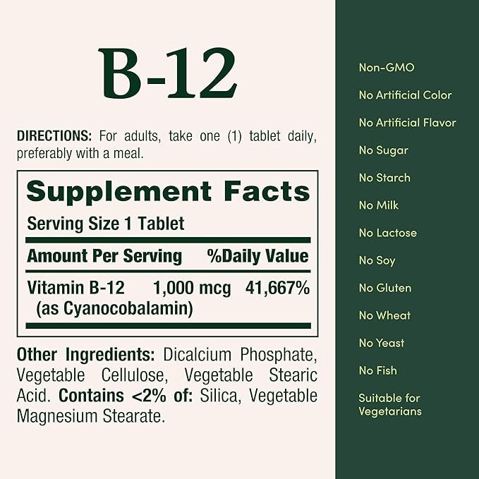 Nature's Bounty Vitamin B12, Supports Energy Metabolism, Tablets, 1000mcg, 200 Ct
