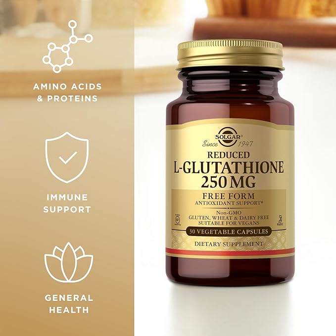 Solgar Reduced L-Glutathione 250mg – Antioxidant for Cellular Health, Liver & Immune Support – Vegan, Non-GMO, Gluten-Free – 30 Capsules