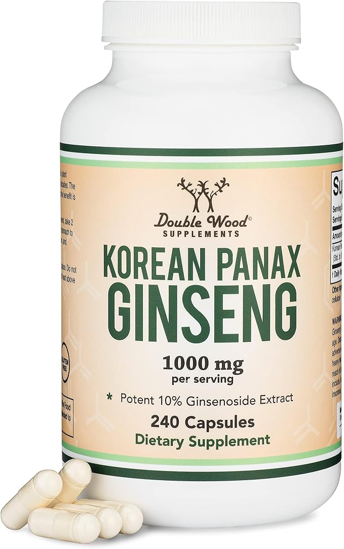 Double Wood Korean Red Panax Ginseng 1000mg – Mood, Cognitive Function & Energy Support – Non-GMO, Gluten-Free, Vegan – 240 Capsules