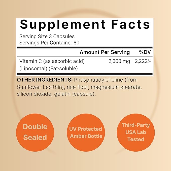 NatureBell Liposomal Vitamin C 2,000mg – High Absorption Immune & Collagen Support – 240 Capsules – Non-GMO