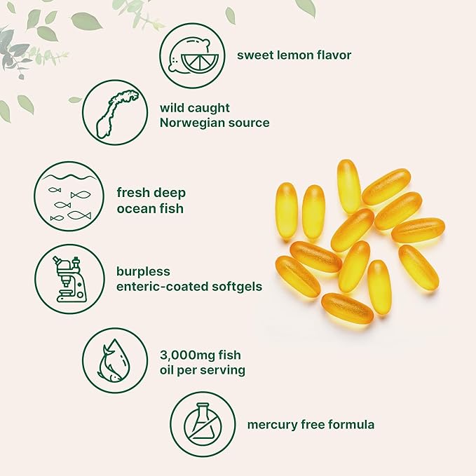 Micro Ingredients Omega-3 Fish Oil 3000mg – High EPA 540mg & DHA 360mg – Lemon Flavored, Burpless – Wild-Caught, Non-GMO – 240 Softgels