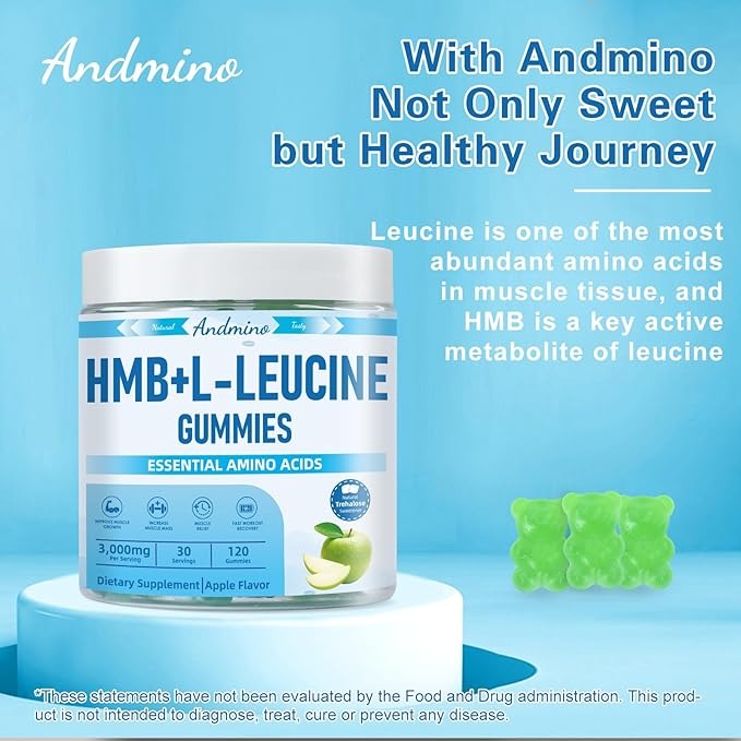 HMB and L-Leucine Gummies with Trehalose – 3000mg, Apple Flavor, Non-GMO, Vegan, Gluten-Free, 120 Gummies