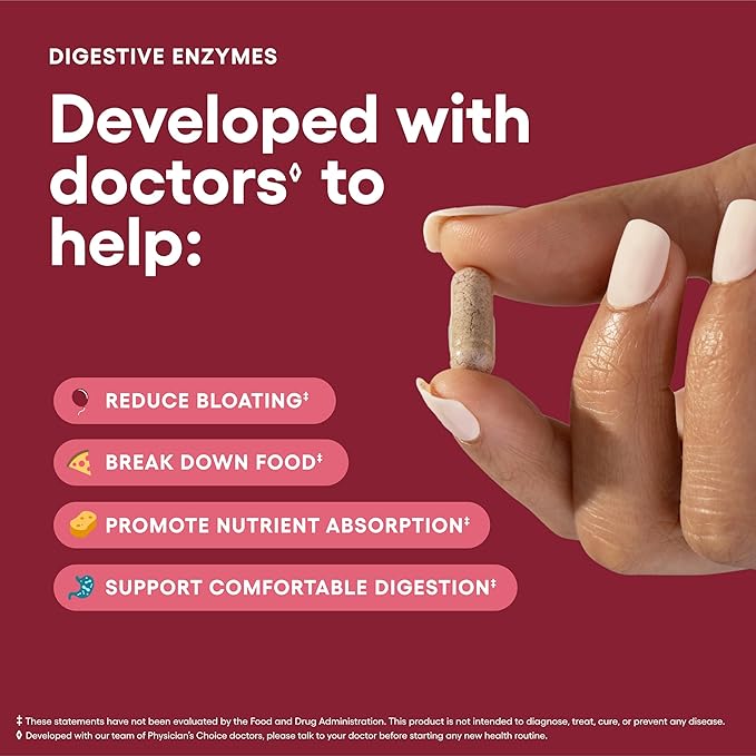 Physician's CHOICE Digestive Enzymes with Probiotics & Prebiotics – 16 Multi Enzymes for Bloating & Meal Discomfort – Gut Health Support – Non-GMO, Gluten-Free – 60 Capsules
