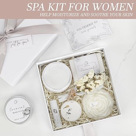 Coconut Lavender Spa Gift Basket for Women, Bath and Body Set, Self Care, Mother’s Day, Birthday