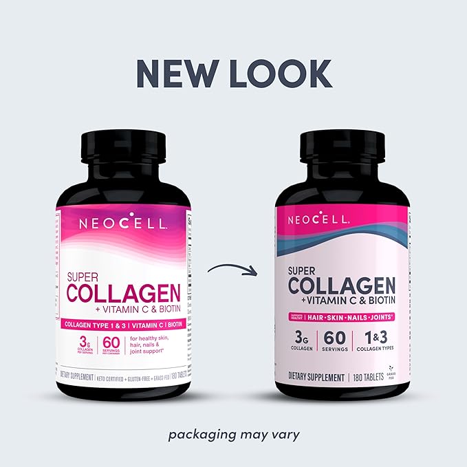 NeoCell Super Collagen with Vitamin C & Biotin – Types I & III Hydrolyzed Collagen for Skin, Hair, Nails & Joint Support – Non-GMO, Gluten-Free – 180 Tablets