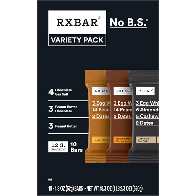 RXBAR Protein Bars Variety Pack – 10 Bars, 18.3 oz Box | Clean, Whole Food Protein Snacks