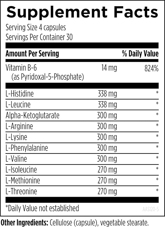 Designs for Health Amino Acid Synergy – Vegetarian Essential Amino Acids with BCAAs, Alpha-Ketoglutarate, Methionine & B6, 120 Capsules