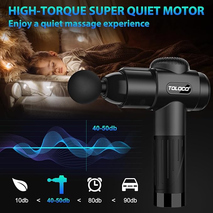 TOLOCO Deep Tissue Massage Gun, Percussion Massager, 10 Heads, Silent Motor, Pain Relief, Gifts for Men