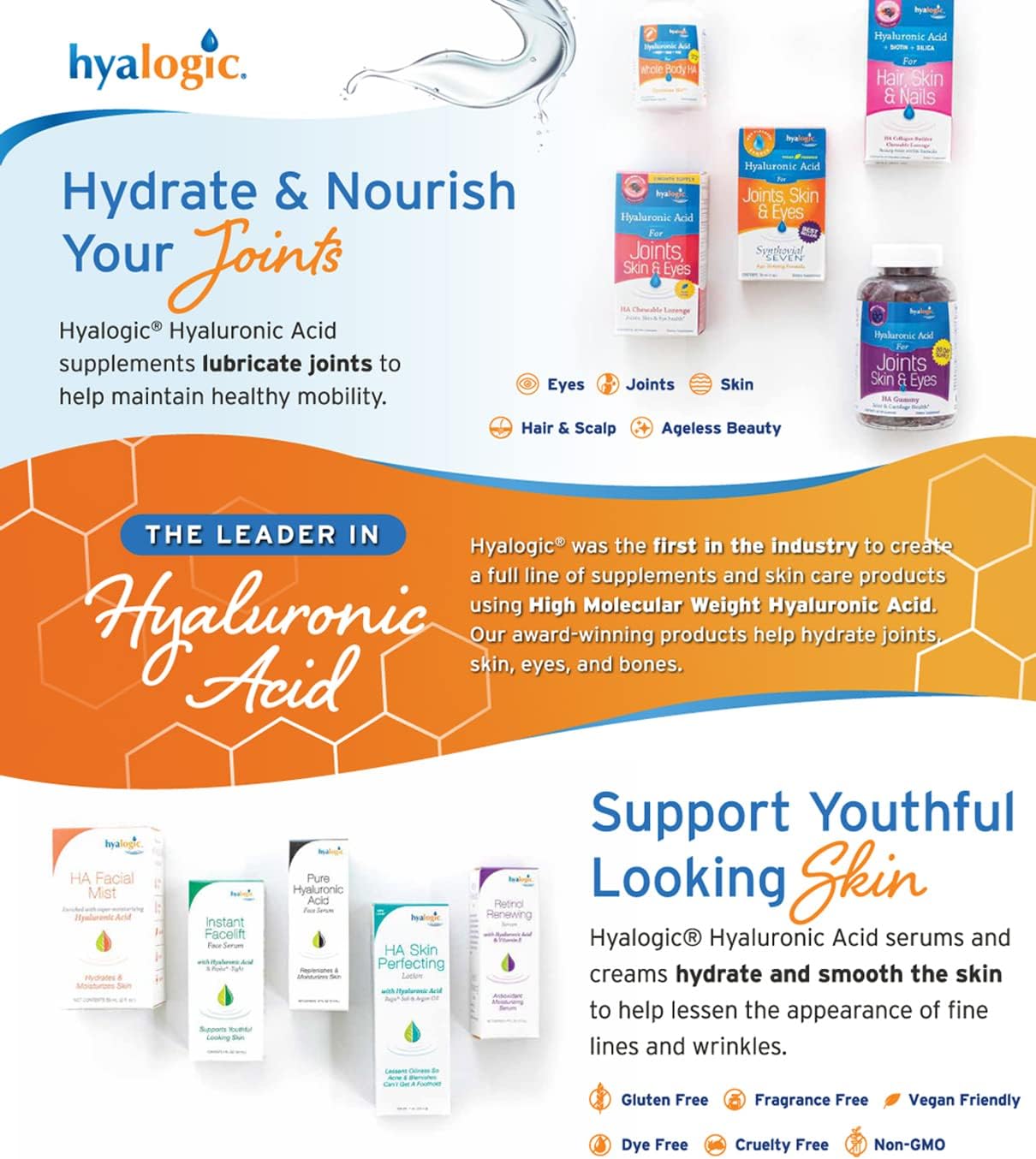 Hyalogic Synthovial Seven Hyaluronic Acid Liquid – HA Support – Vegan, Non-GMO, Gluten-Free – 1 oz