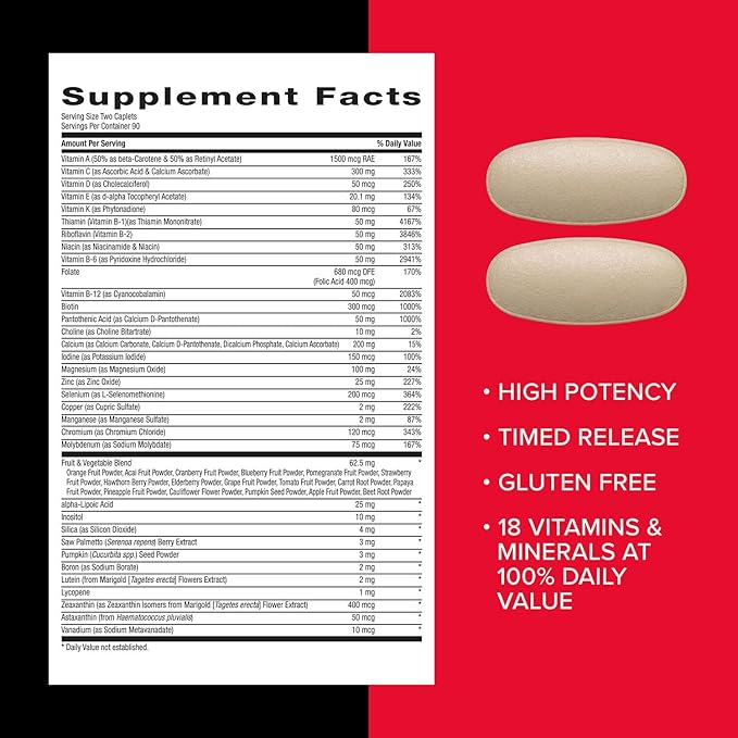 GNC Mega Men Multivitamin – Timed Release, Energy, Immune & Antioxidant Support – 180 Caplets