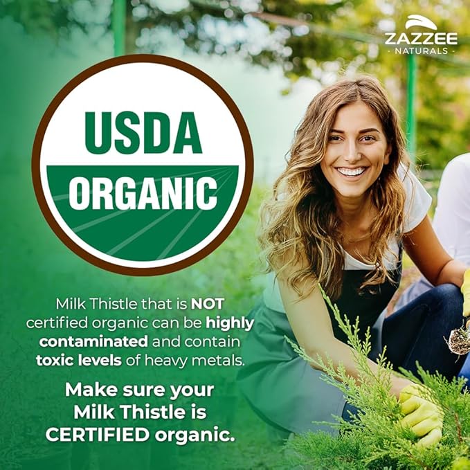 Zazzee USDA Organic Milk Thistle 7500mg – 30:1 Extract with 80% Silymarin Flavonoids – Liver Detox & Antioxidant Support – Vegan, Non-GMO, Gluten-Free – 120 Capsules