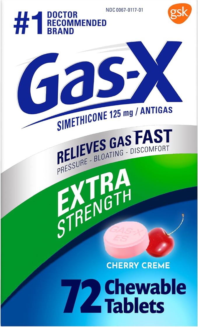 Gas-X Extra Strength Chewable Tablets for Gas and Bloating Relief Simethicone 125 mg Cherry Flavor 72 Count