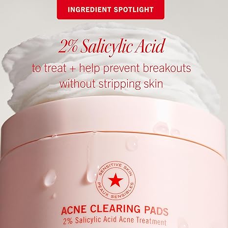 First Aid Beauty Acne Pads – 2% Salicylic Acid, Non-Drying, Sensitive Skin (60ct)