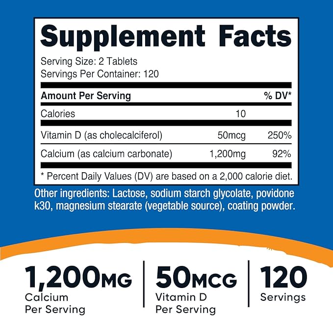 Nutricost Calcium 1200mg with Vitamin D 2000 IU – Bone Health & Absorption – 240 Tablets