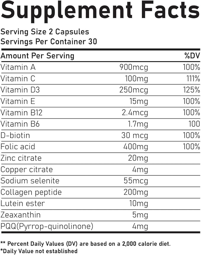 CareGem Multivitamin for Men & Women – Daily Energy, Mood & Vision Support – Collagen, Vitamin D3, Lutein, Zeaxanthin – 60 Capsules