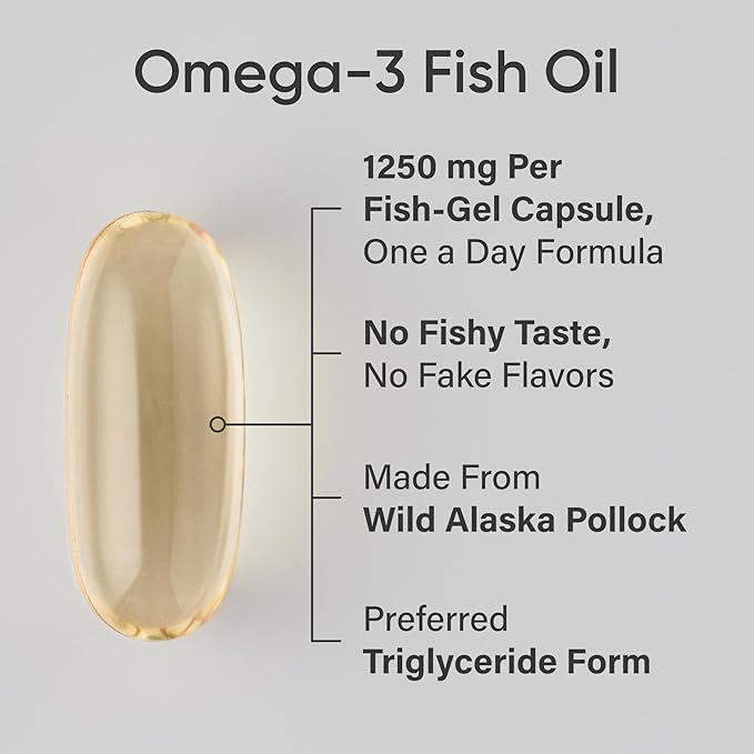 Sports Research Triple Strength Omega-3 Fish Oil 1250mg – Burpless EPA & DHA from Wild Alaskan Pollock – Heart, Brain & Joint Support – MSC Certified, Non-GMO – 90 Softgels