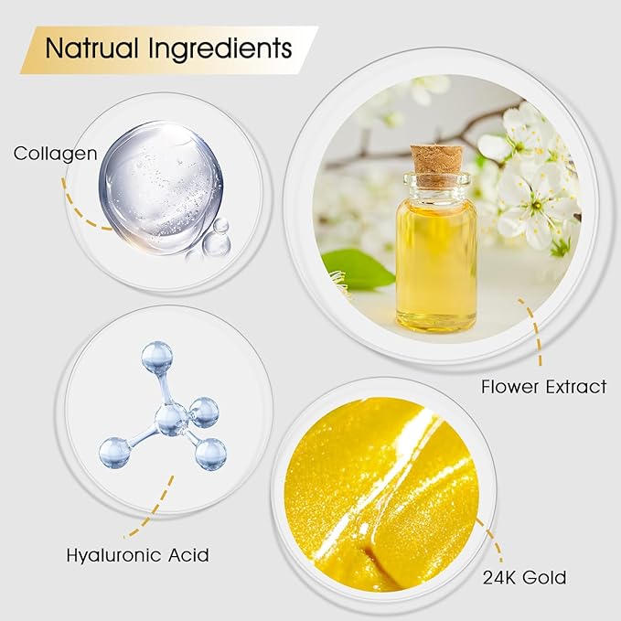 Adofect 24K Gold Under Eye Patches – Collagen Gel Pads for Puffy Eyes, 30 Pairs
