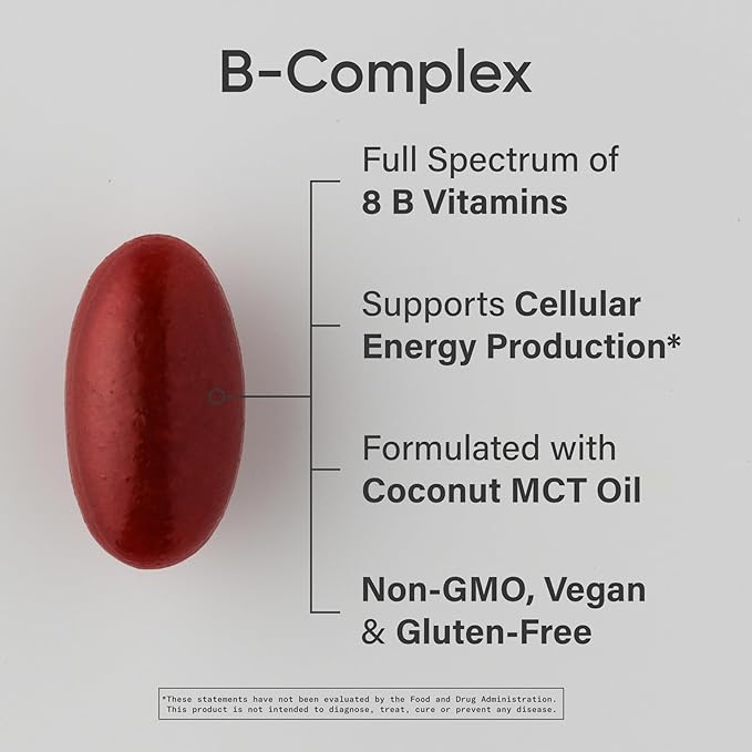 Sports Research Vitamin B-Complex – Plant-Based, Vegan, Full Spectrum Energy & Immune Support – 60 Softgels