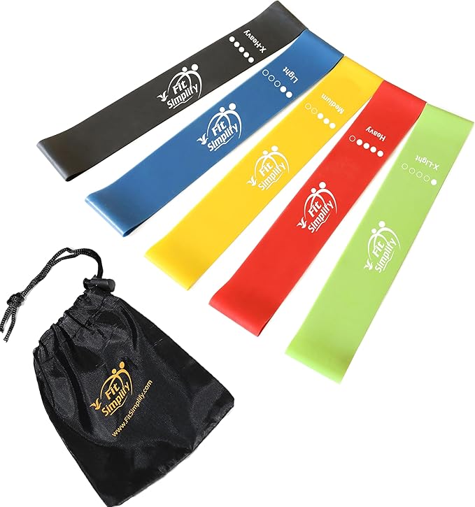 Fit Simplify Resistance Loop Exercise Bands Set of 5, Fitness Bands with Guide, Carry Bag, Home Workout