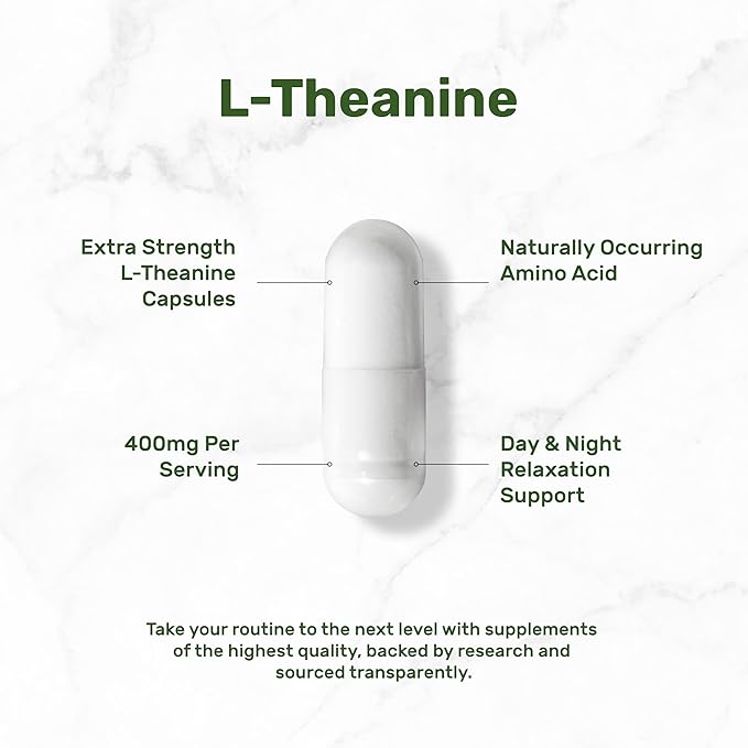 L-Theanine 400mg – Extra Strength Relaxation & Focus Support – Non-GMO, Gluten-Free, Amino Acid Supplement – 400 Capsules (Value Size)