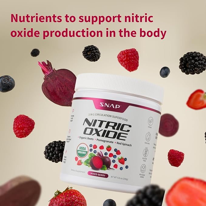 Snap Supplements Organic Beet Root Powder – Nitric Oxide Support with Pomegranate, B Vitamins & Red Spinach, Mixed Berry, 30 Servings
