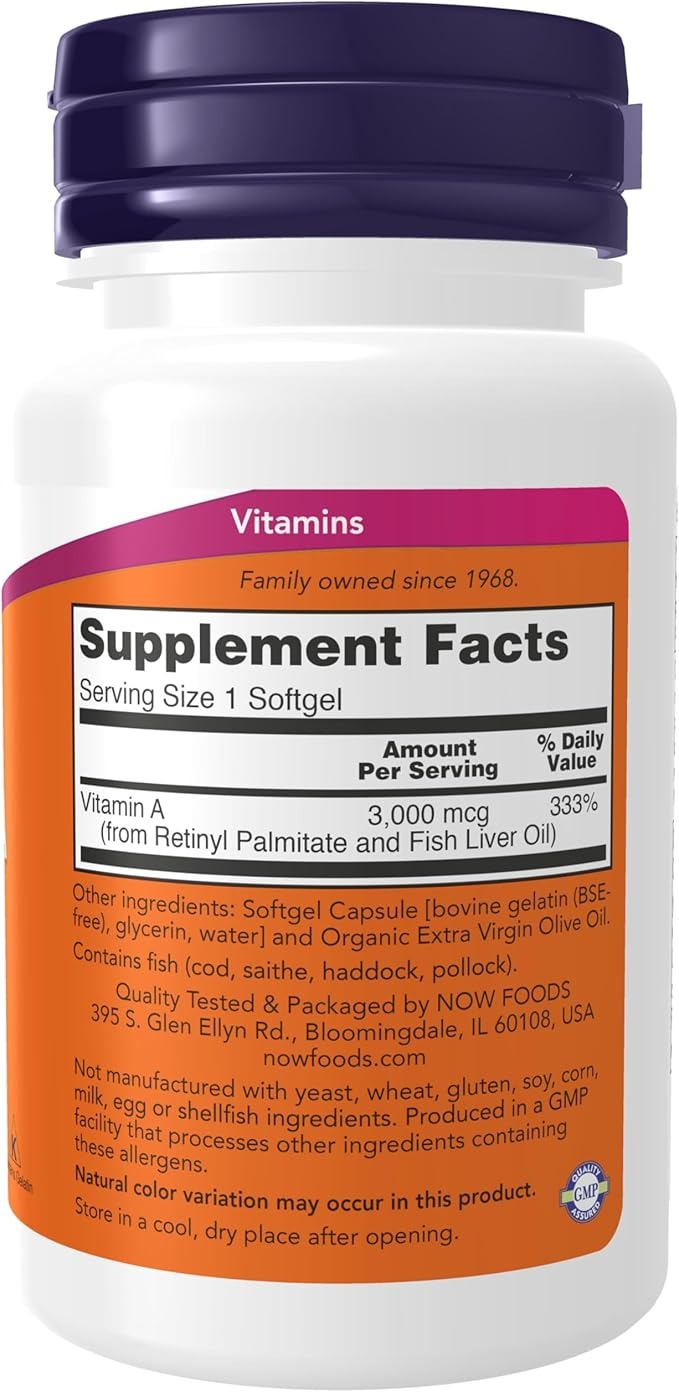 NOW Vitamin A 10,000 IU – Eye, Immune & Skin Support – 100 Softgels – Non-GMO, Gluten Free