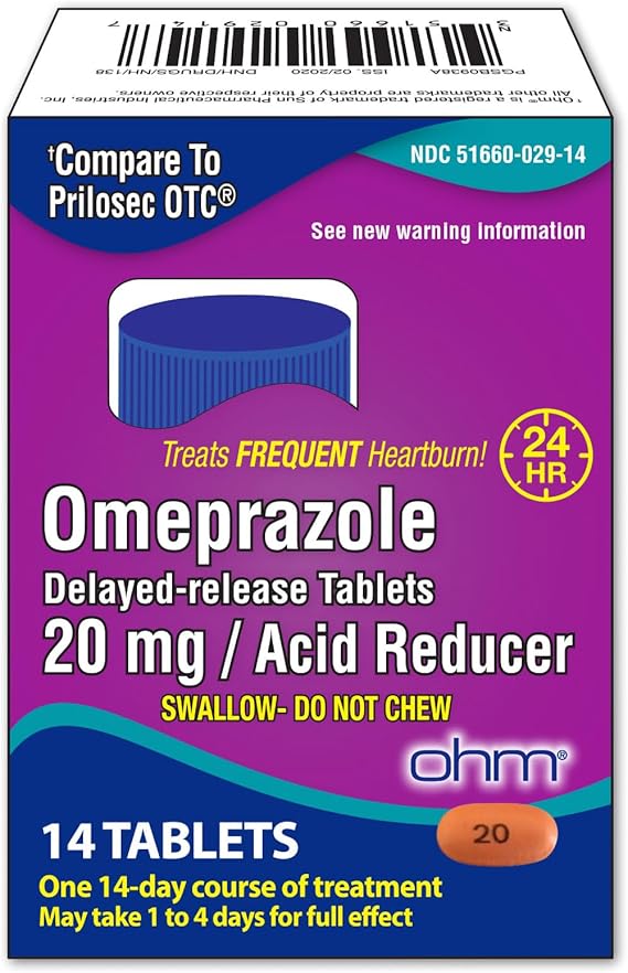 Ohm Omeprazole 20mg Tablets (42 Count | 3 x 14-Day Courses) – Delayed-Release Acid Reducer for Frequent Heartburn & Acid Reflux – 24-Hour Relief Antacid Capsules for Adults