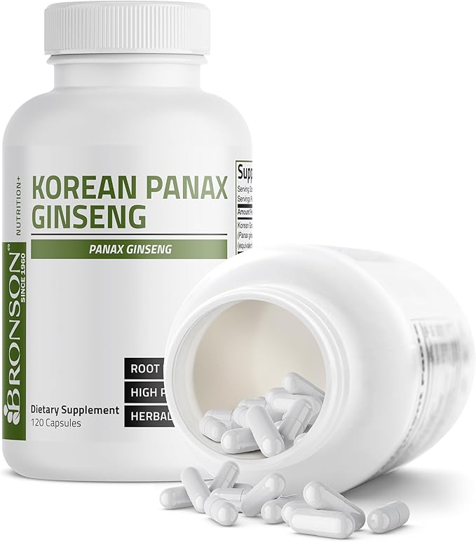 Bronson Korean Panax Ginseng 120 Capsules Supports Energy Endurance Vitality and Memory