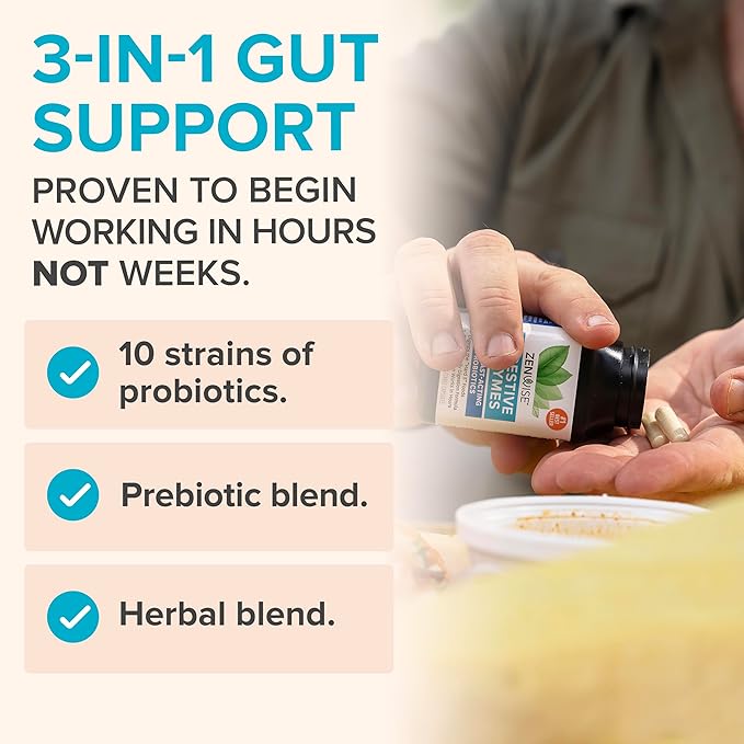 Zenwise Digestive Enzymes with Probiotics & Prebiotics – Gas, Bloating & Gut Health Support – Non-GMO, Gluten-Free – 180 Capsules