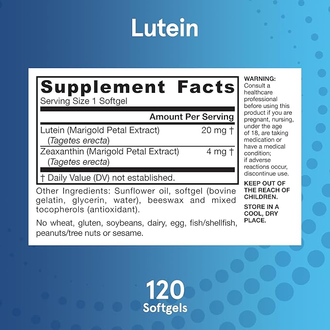 Jarrow Formulas Lutein 20mg with Zeaxanthin 4mg – Eye & Macular Health Support – Non-GMO, Gluten-Free – 120 Softgels (120-Day Supply)