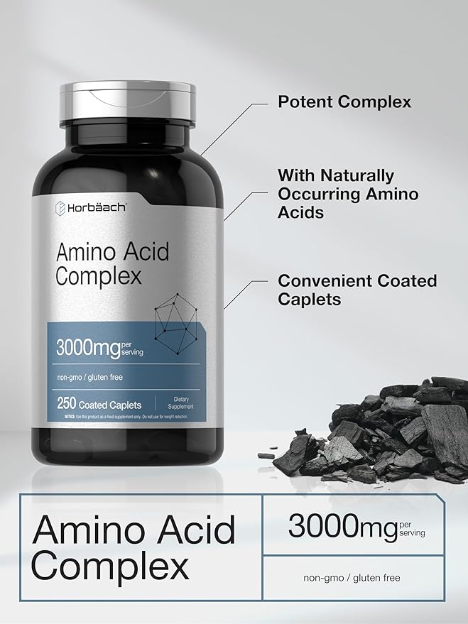 Horbäach Amino Acid Complex – 3000mg, 250 Caplets, Non-GMO, Gluten-Free Supplement