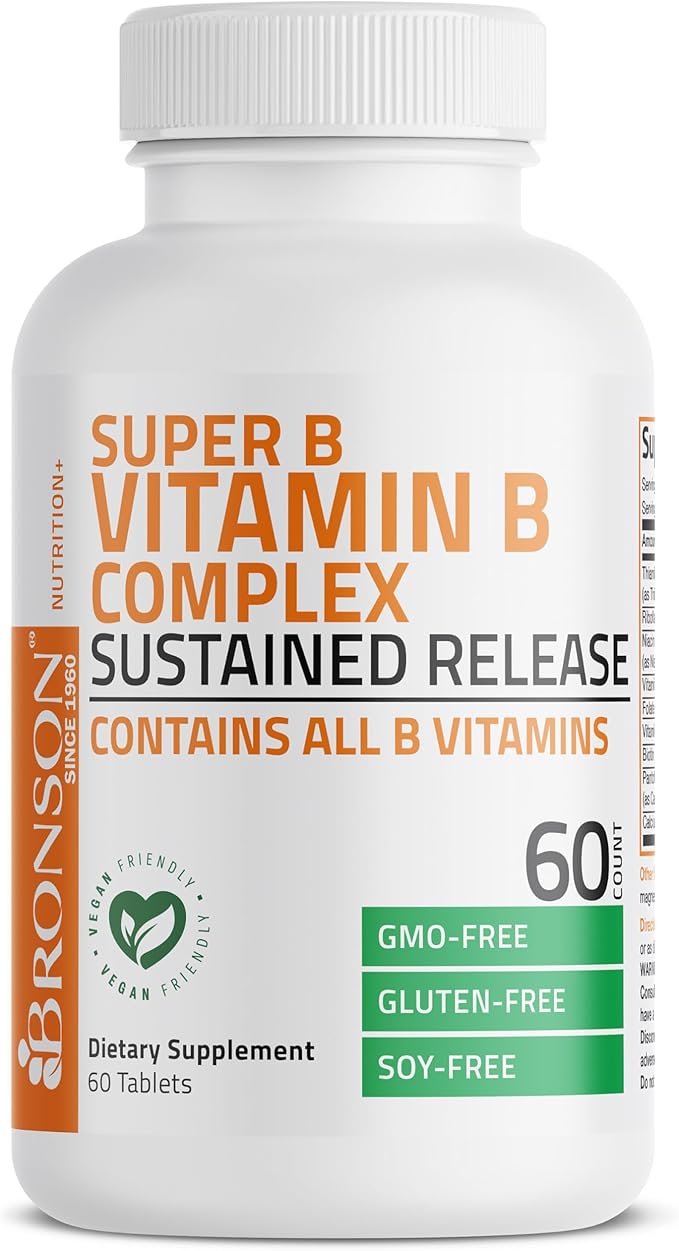 Bronson Super B Complex – Sustained Release, All B Vitamins, Energy & Immune Support – 60 Tablets