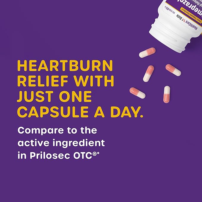 HealthCareAisle Omeprazole 20 mg Delayed Release Capsules for Frequent Heartburn Relief 42 Count