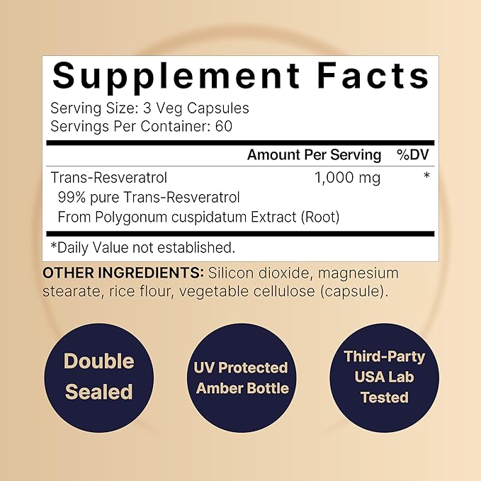 NatureBell Resveratrol 1000mg – 99% Pure Trans-Resveratrol from Polygonum Root – Antioxidant for Healthy Aging, Heart & Brain Support – Vegan, Non-GMO, Gluten-Free – 180 Capsules